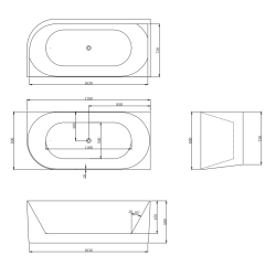 Wanna przyścienna narożna prawa LUMIO 170X80 biała z białym korkiem