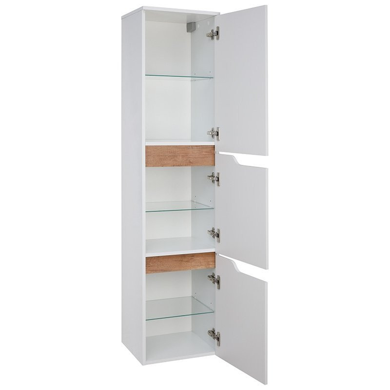 Astor Słupek Wiszący INES Biały 100cm z półkami szklanymi, płyta mdf