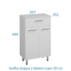 Astor Komoda Szafka łazienkowa z Blatem Lupo, Biały Połysk, 84cm