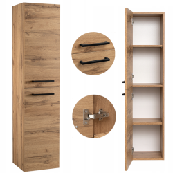 ASTOR Słupek meblowy łazienkowy wiszący ASTER 30cm dąb wotan czarne uchwyty