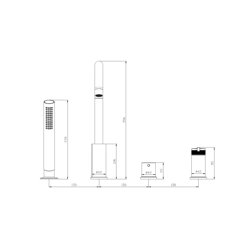 Bateria wannowa  4-otworowa chrom AUREVO AVAPAX ABAU241121
