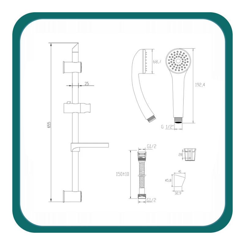 Zestaw natryskowy mini EOL słuchawka z wężem 150cm oraz uchwytem i drążkiem