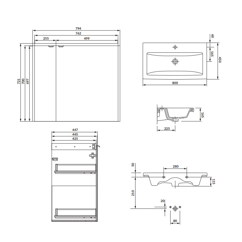 Zestaw szafka wisząca z umywalką Cersanit OVIDA 80 biała z szafką cargo