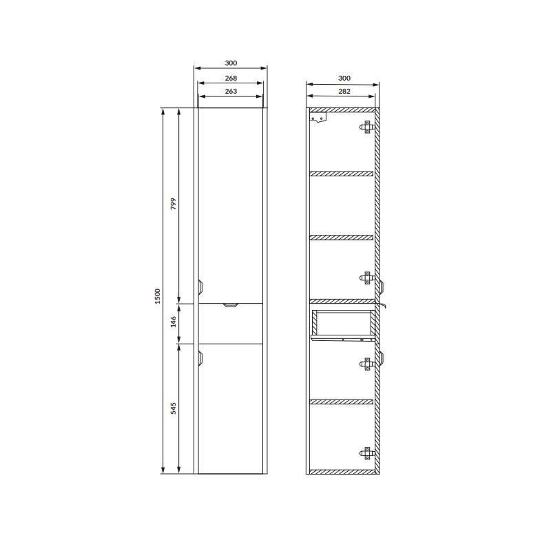 Słupek meblowy łazienkowy wiszący Cersanit OVIDA 30 dąb hikora 30x30x150cm