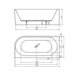 Wanna wolnostojąca narożna prawa Crea 170X82 Cersanit +SYFON CHROM S301-330