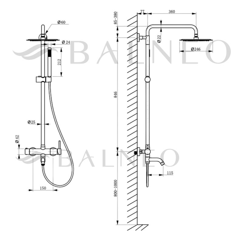 Bateria prysznicowa CASCADE zestaw 1 CHROM