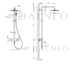 Bateria prysznicowa CASCADE zestaw 1 GUN METAL