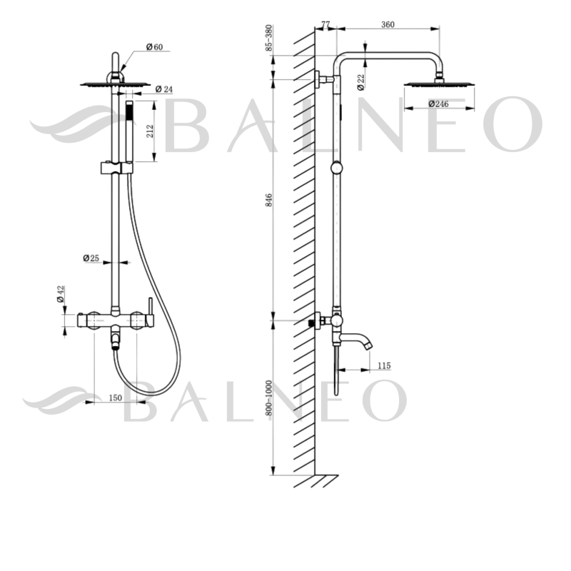 Bateria prysznicowa CASCADE zestaw 1 BLACK