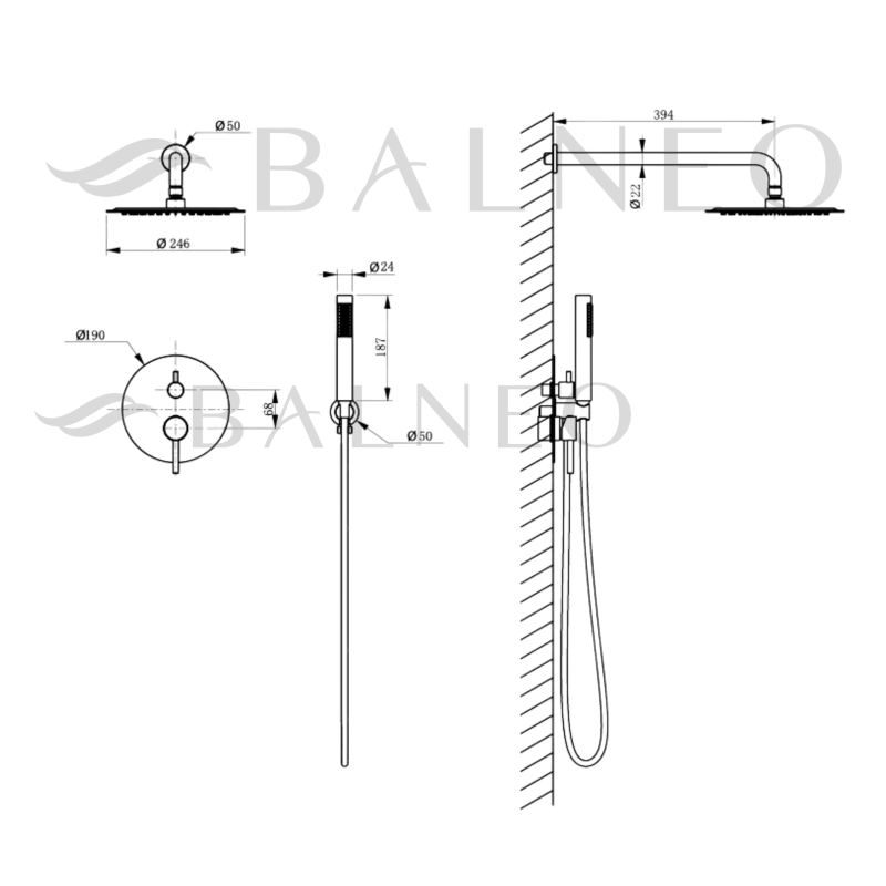 Bateria prysznicowa CASCADE zestaw 2 CHROM