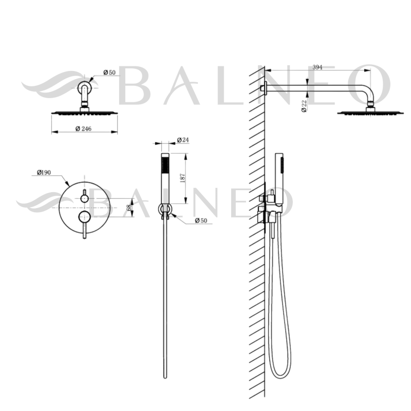 Bateria prysznicowa CASCADE zestaw 2  BLACK