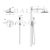 Bateria prysznicowa CASCADE zestaw 2  COPPER