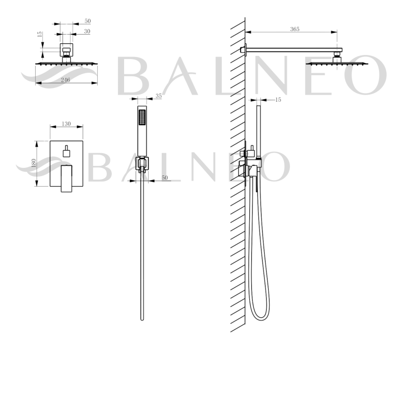 Bateria prysznicowa CASCADE zestaw 3 BLACK