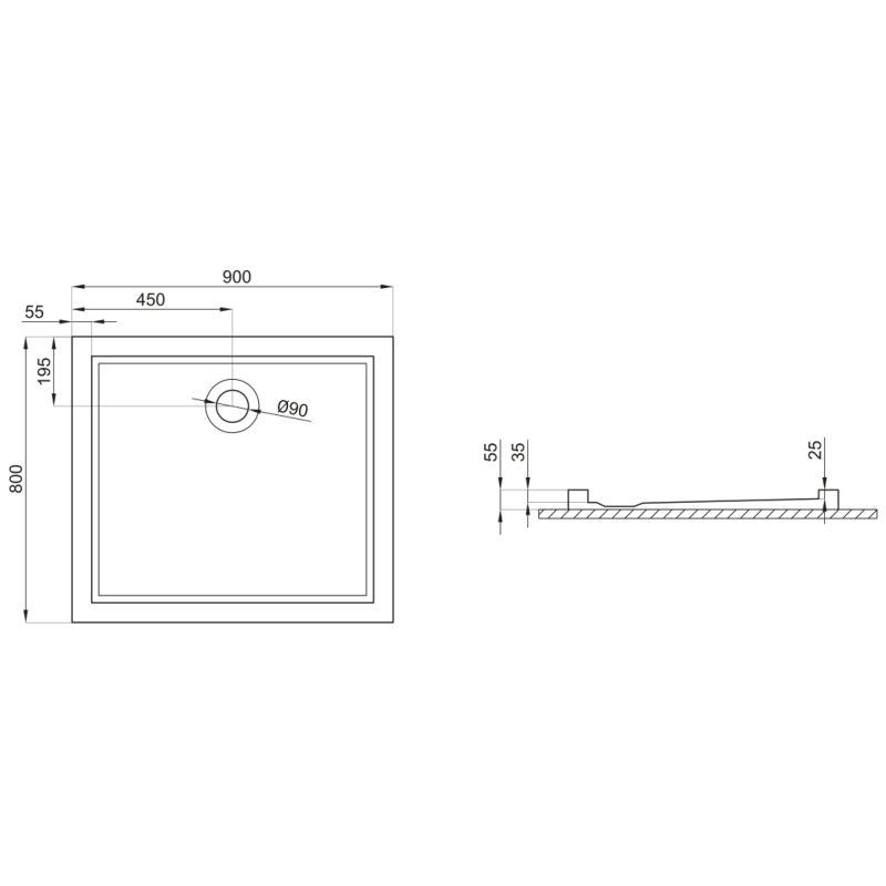 Brodzik posadzkowy prostokątny GOLIAT 90x80