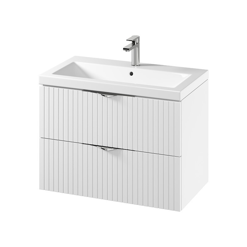 Szafka ryflowana wisząca z umywalką CERSANIT TIRSO 80cm biała z uchwytami