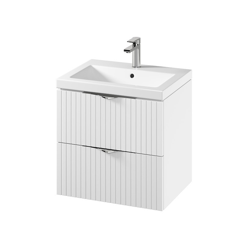 Szafka ryflowana wisząca z umywalką CERSANIT TIRSO 60cm biała z uchwytami