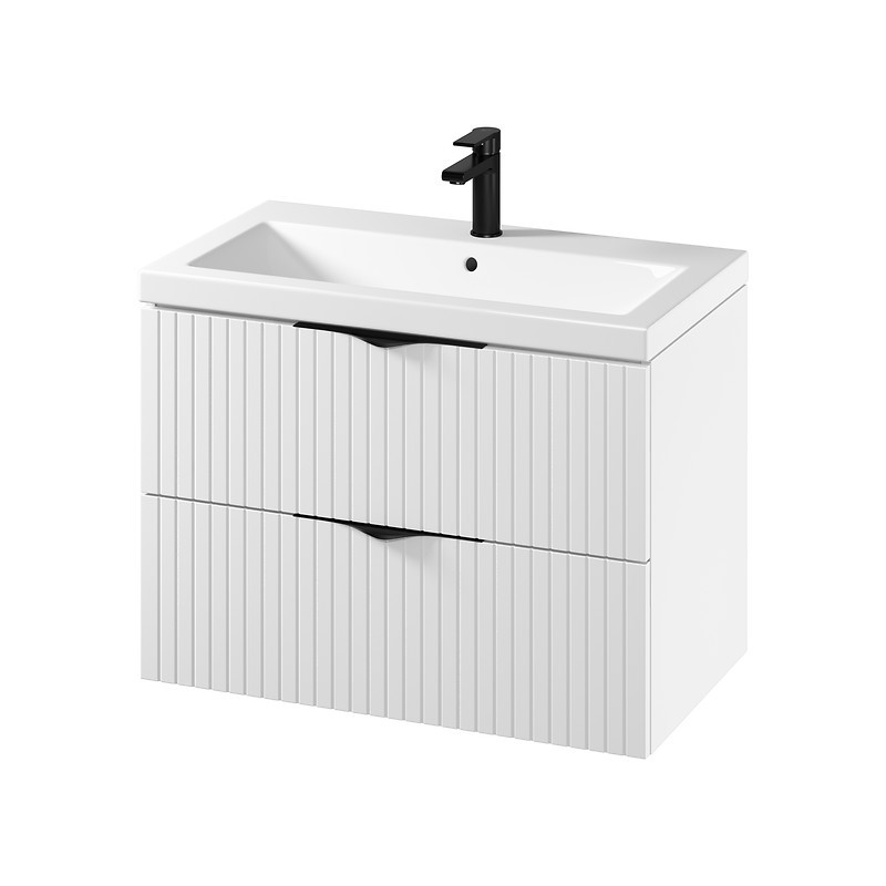 Szafka ryflowana wisząca z umywalką CERSANIT TIRSO 80cm biała z uchwytami