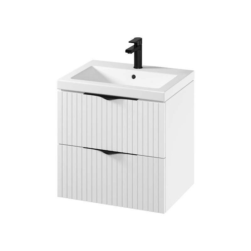 Szafka ryflowana wisząca z umywalką CERSANIT TIRSO 60cm biała z uchwytami