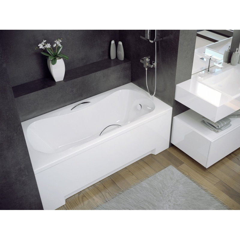 Besco wanna prostokątna Aria Plus 140x70 z biała obudową, syfonem chrom i nóżkami