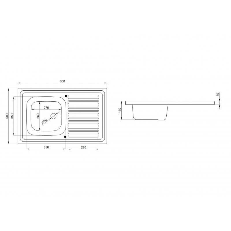 Zlewozmywak 50x80 cm 1-komorowy z ociekaczem + SYFON GRATIS