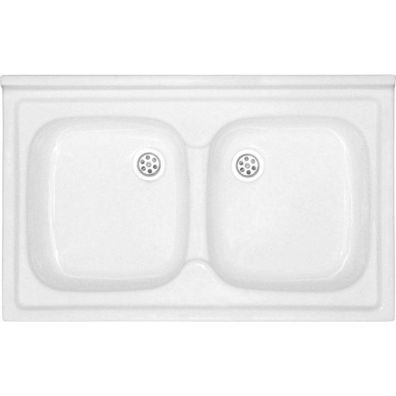 Zlewozmywak ZD-50 biały 50x80 dwukomorowy akrylowy Polimat w zestawie SYFON