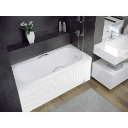 Besco wanna prostokątna Aria Plus 160x70 z białą ryflowaną obudową, syfonem chrom i nóżkami