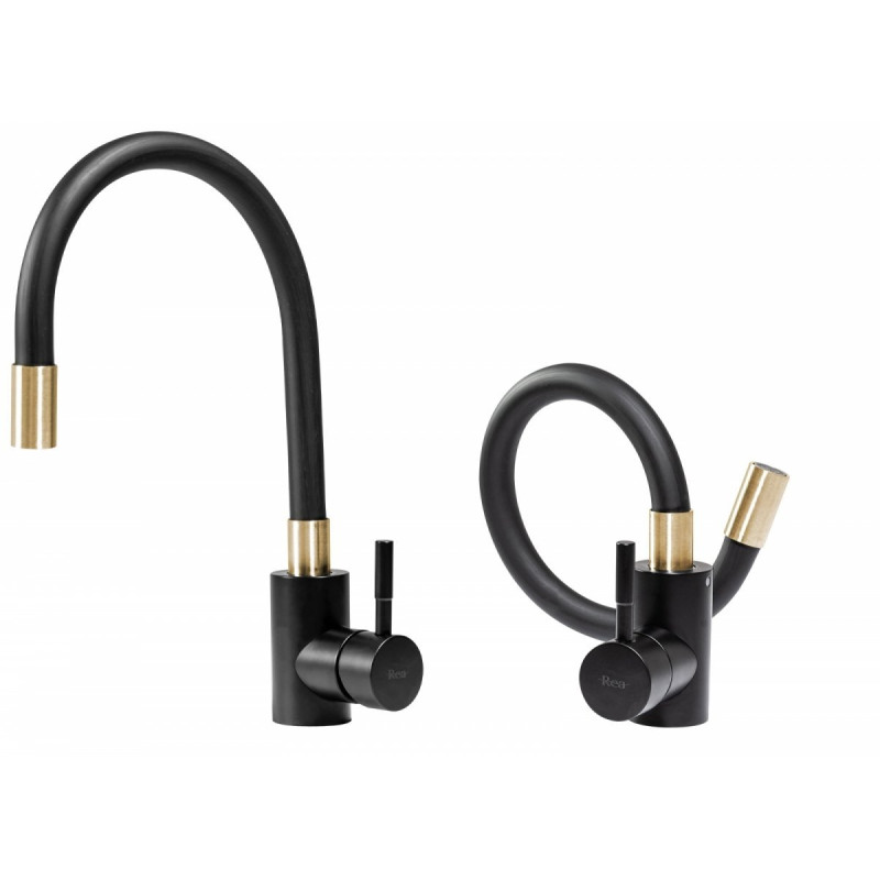 Elastyczna Bateria Zlewozmywakowa Clever Rea - Styl i Funkcjonalność w Czarno-Złotym Wydaniu