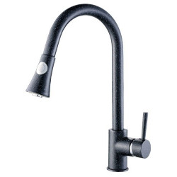 Nowoczesna bateria stojąca DARU z wyciąganą wylewką - czarny granit, łatwy montaż!