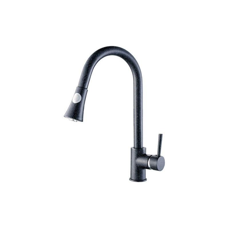 Nowoczesna bateria stojąca DARU z wyciąganą wylewką - czarny granit, łatwy montaż!