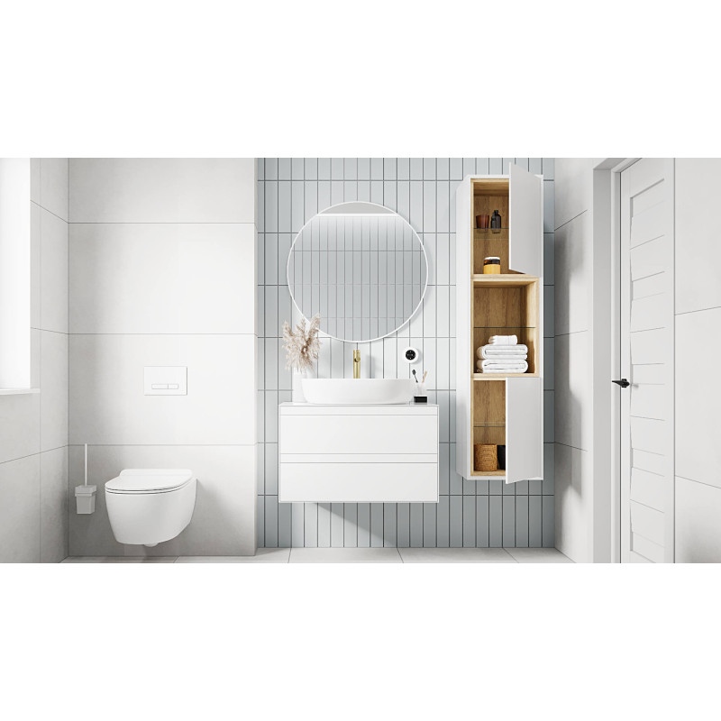 Virro lustro łazienkowe 80 cm okrągłe, biały mat