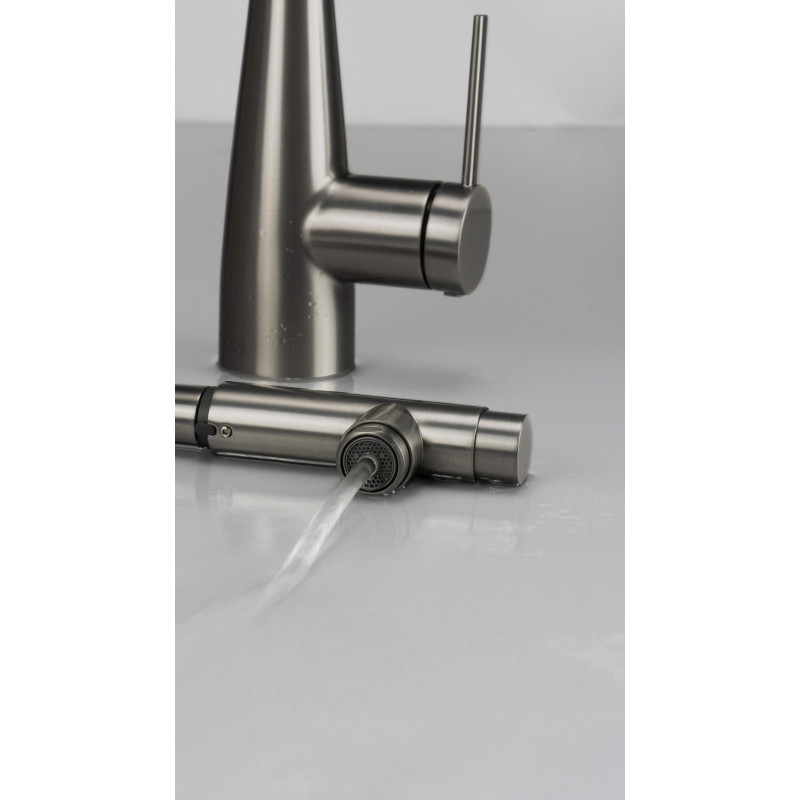 Titanium Kitchen Tap z Filtracją i Wyciąganą Wylewką - Elegancja i Funkcjonalność!