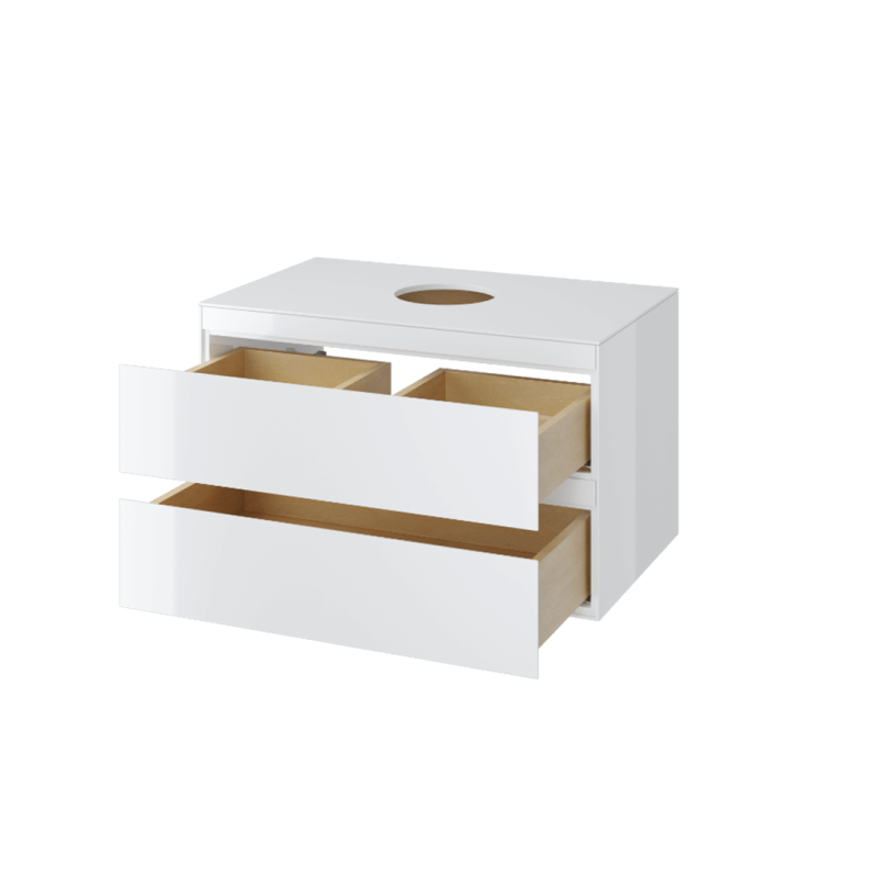 Finli szafka wisząca 80cm, podumywalkowa z blatem 2 szuflady, biały połysk