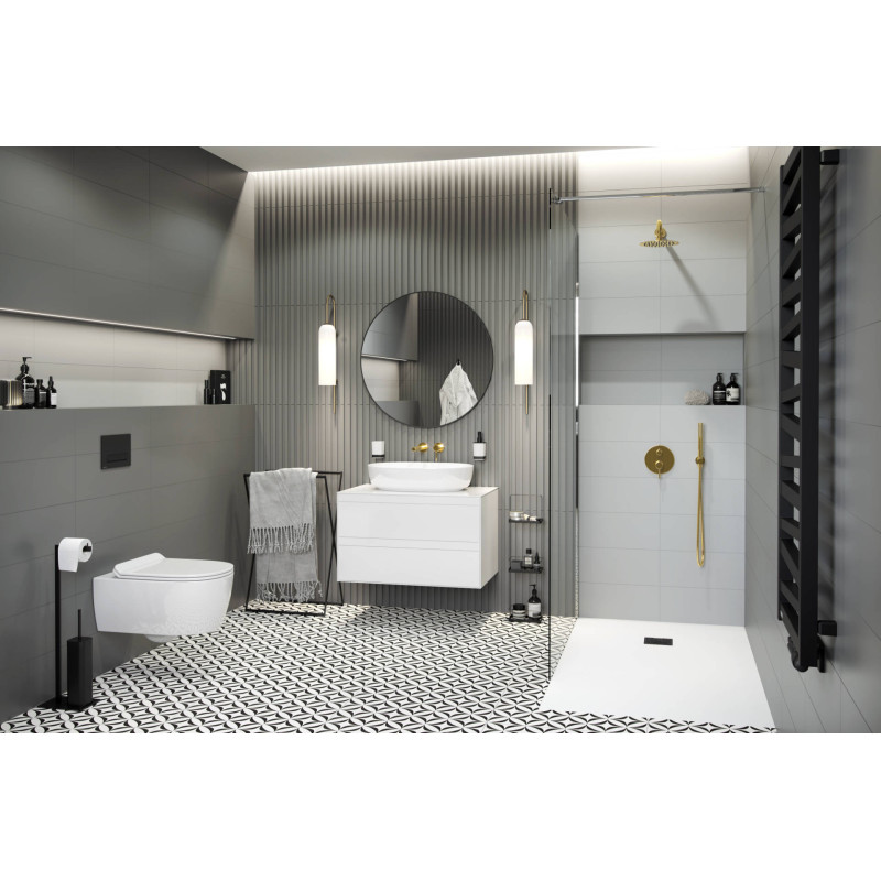 Finli szafka wisząca 80cm, podumywalkowa z blatem 2 szuflady, biały połysk