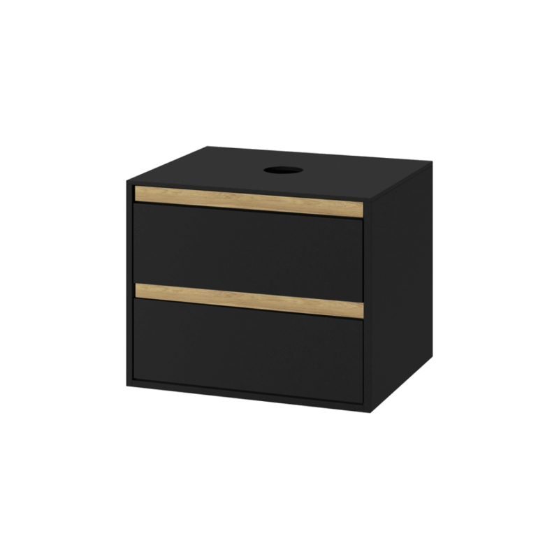 Tuto szafka wisząca 60 cm podumywalkowa z blatem, 2 szuflady, czarny mat/dąb