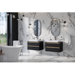 Tuto szafka wisząca 60 cm podumywalkowa z blatem, 2 szuflady, czarny mat/dąb