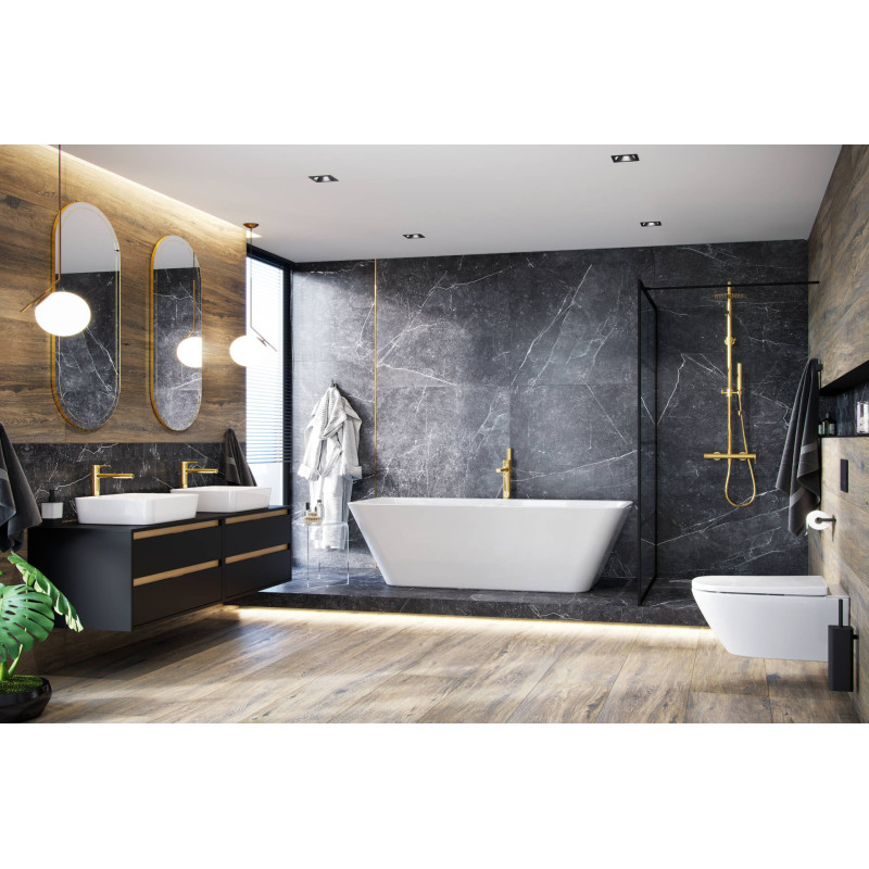 Tuto szafka wisząca 60 cm podumywalkowa z blatem, 2 szuflady, czarny mat/dąb