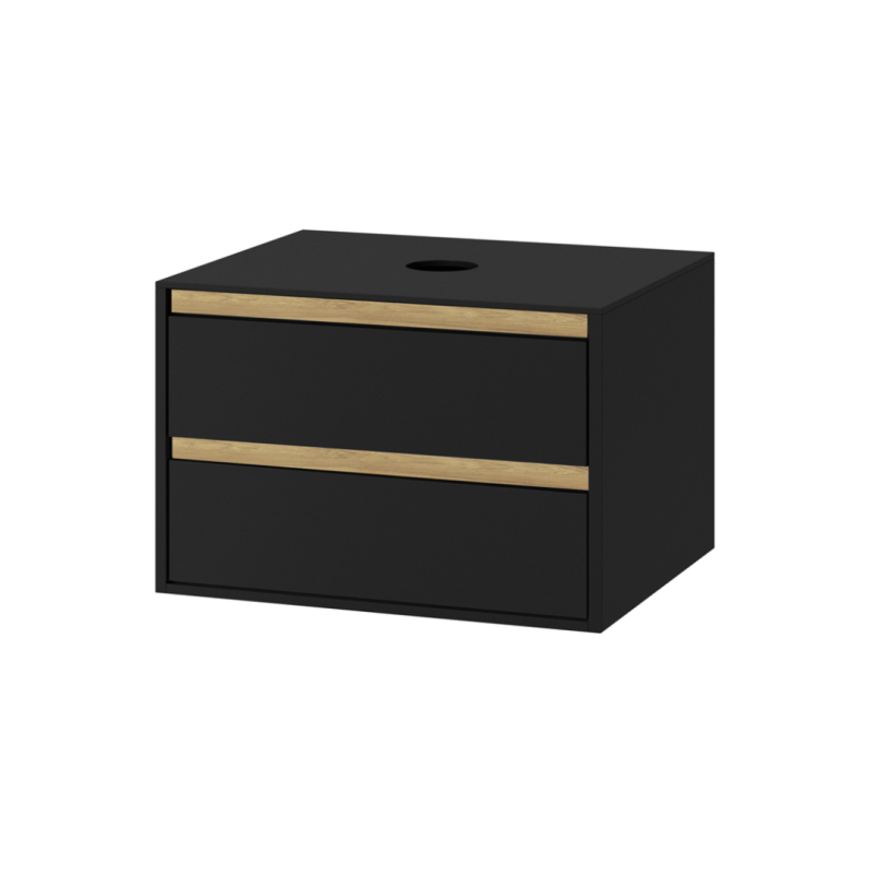 Tuto szafka wisząca 80 cm podumywalkowa z blatem, 2 szuflady, czarny mat/dąb