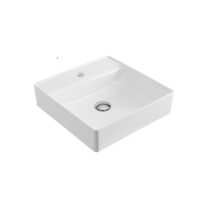 Rima 2.0 umywalka nablatowa 40x40 cm  kwadratowa z otworem na baterię, biały połysk