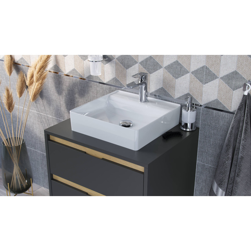 Rima 2.0 umywalka nablatowa 40x40 cm  kwadratowa z otworem na baterię, biały połysk