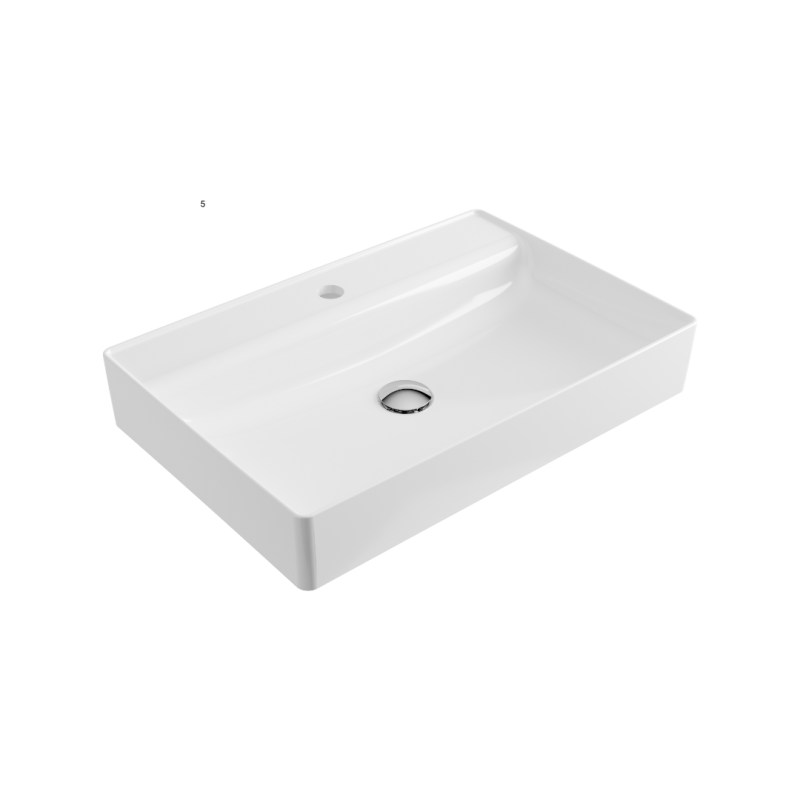 Rima 2.0 umywalka nablatowa 60x40 cm  prostokątna z otworem na baterię, biały połysk