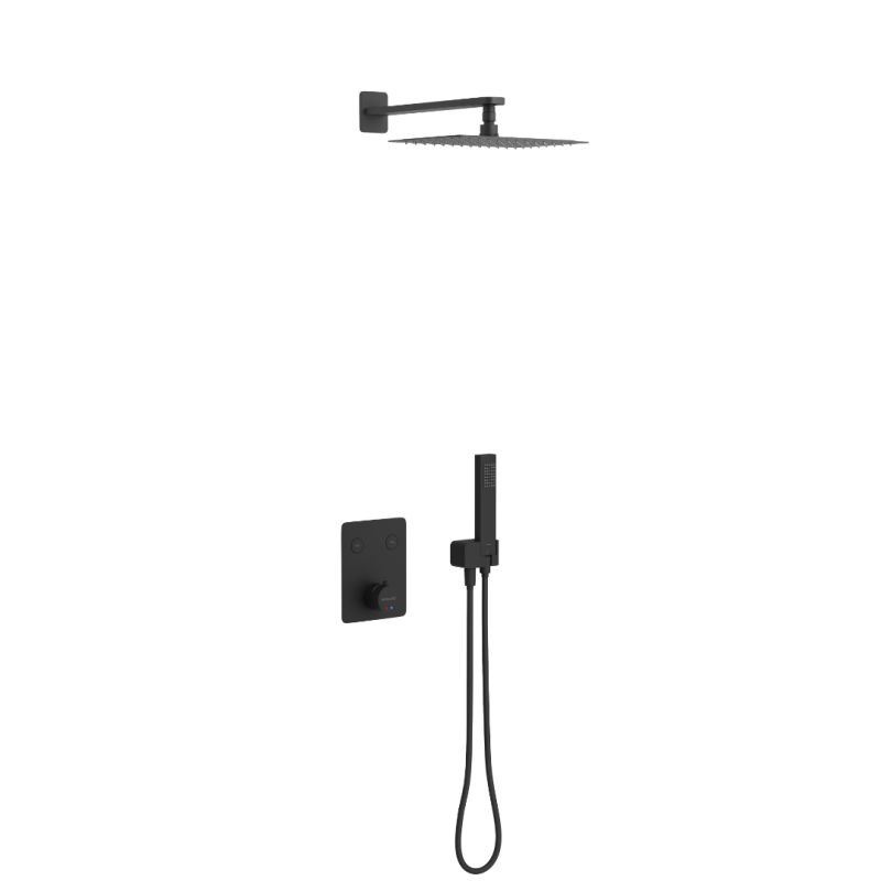 Krotos zestaw prysznicowo-wannowy podtynkowy z deszczownicą 20x30cm 2 funkcyjny, czarny mat