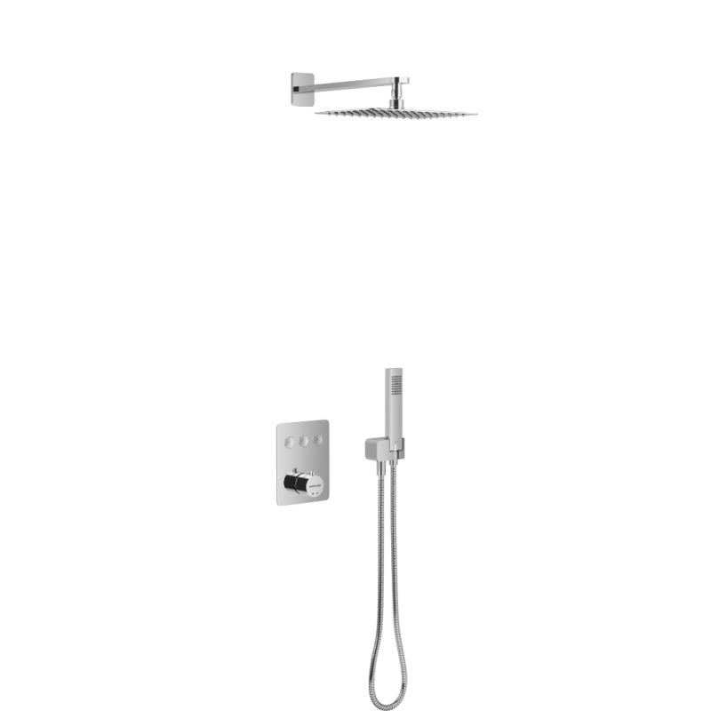 Krotos zestaw prysznicowo-wannowy podtynkowy z deszczownicą 20x30cm 3 funkcyjny, chrom