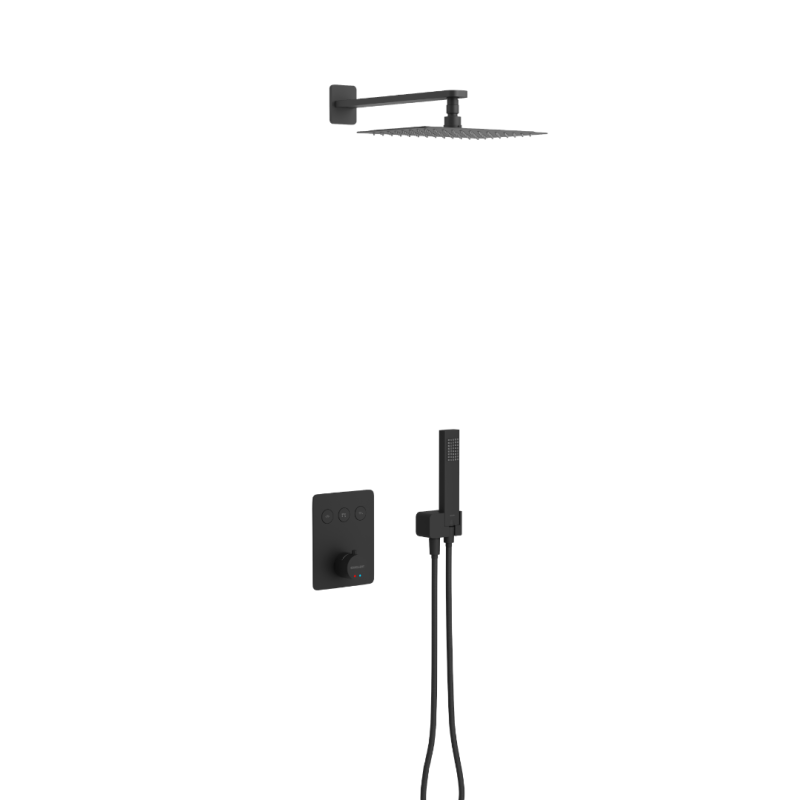 Krotos zestaw prysznicowo-wannowy podtynkowy z deszczownicą 20x30cm 3 funkcyjny, czarny mat