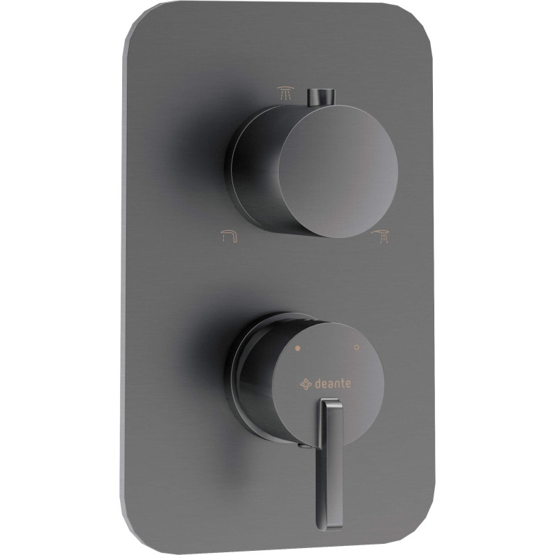 Nowoczesny BOX mieszaczowy podtynkowy, wykończenie titanium