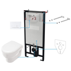 Kompletny Zestaw WC Podtynkowy 6w1 z Bezkołnierzową Miską i Cichym Spłukiwaniem