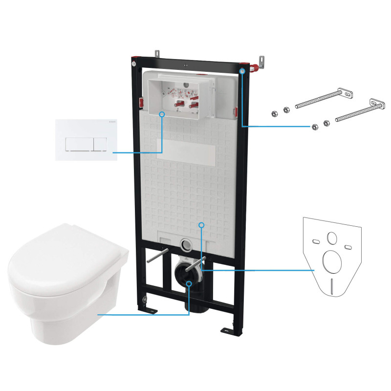 Kompletny Zestaw WC Podtynkowy 6w1 z Bezkołnierzową Miską i Cichym Spłukiwaniem