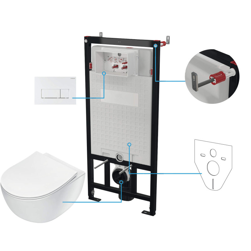 Kompletny Zestaw WC Podtynkowy Premium: Ciche Spłukiwanie, Bezkołnierzowa Miska, Antybakteryjna Deska