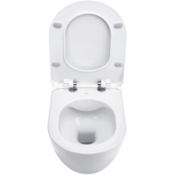 Innowacyjna Miska WC Wisząca bez Kołnierza z Wolnoopadającą Deską Slim, Antybakteryjna