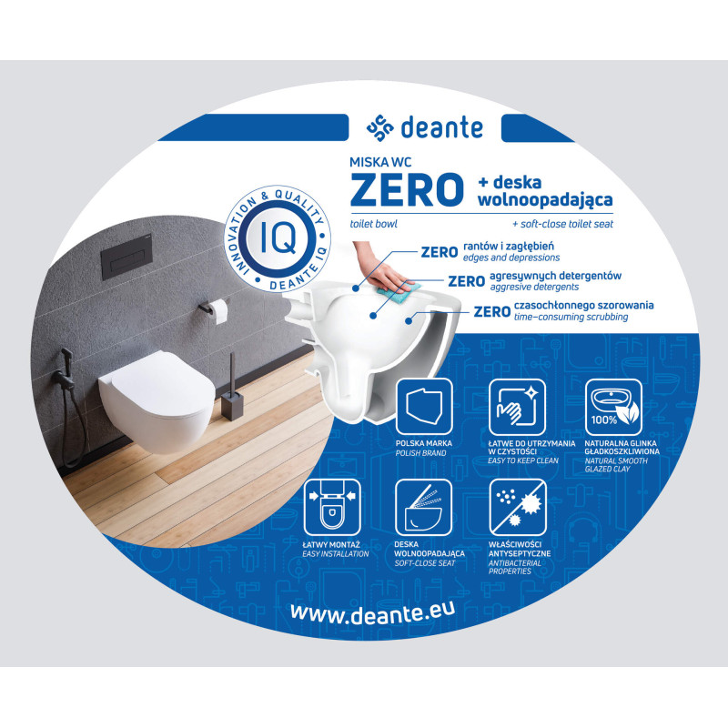 Innowacyjna Miska WC Wisząca bez Kołnierza z Wolnoopadającą Deską Slim, Antybakteryjna