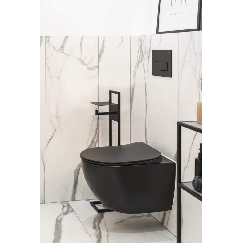 Elegancki Zestaw WC Podtynkowy 6 w 1 Nero z Cichym Spłukiwaniem i Antybakteryjną Deską