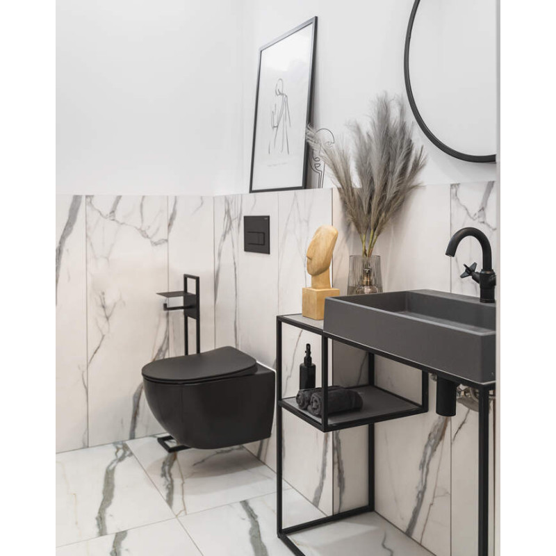 Elegancki Zestaw WC Podtynkowy 6 w 1 Nero z Cichym Spłukiwaniem i Antybakteryjną Deską